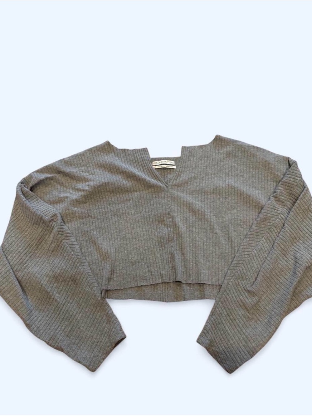 Urban Outfitters Gray Ribbed Cropped V-Neck Top
